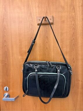 Studio C "Mint to Be" Laptop Bag-black faux leather, discontinued model